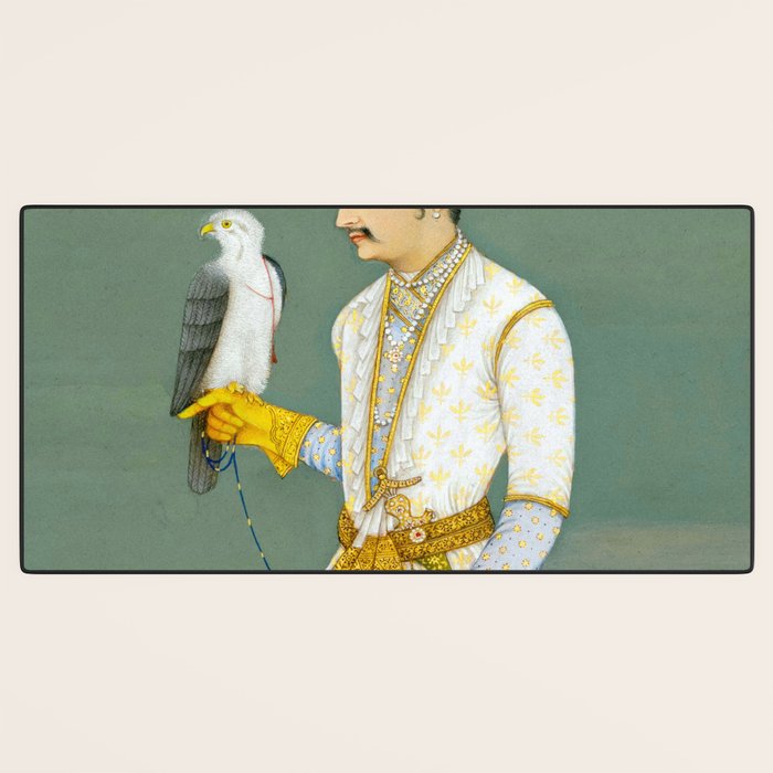 Portrait of a Prince with a Hawk 1700s India, Mughal, 18th century Indian Miniature Painting  Desk Mat Gallery Image 3