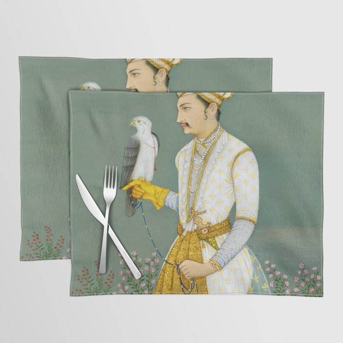 Portrait of a Prince with a Hawk 1700s India, Mughal, 18th century Indian Miniature Painting  Placemat Gallery Image 1