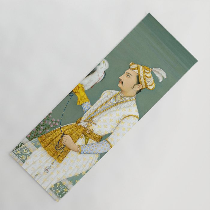 Portrait of a Prince with a Hawk 1700s India, Mughal, 18th century Indian Miniature Painting  Yoga Mat Gallery Image 1
