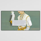 Portrait of a Prince with a Hawk 1700s India, Mughal, 18th century Indian Miniature Painting  Desk Mat Gallery Image 1
