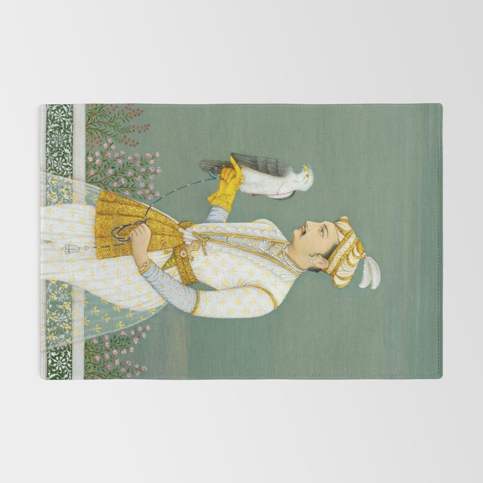 Portrait of a Prince with a Hawk 1700s India, Mughal, 18th century Indian Miniature Painting  Rug Gallery Image 2