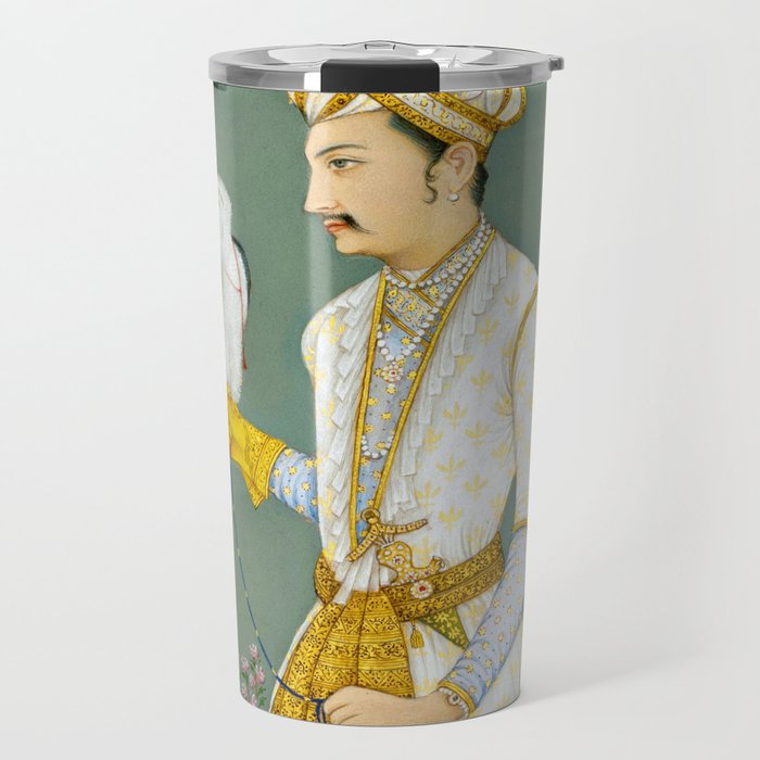Portrait of a Prince with a Hawk 1700s India, Mughal, 18th century Indian Miniature Painting  Travel Mug Gallery Image 1
