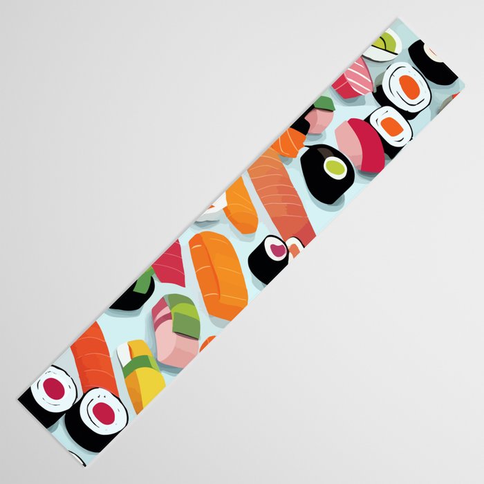 Sushi & Sashimi, Japanese Mob Wife Raw Fish Food Illustration, Delicacy Menu Rice Colorful Eclectic Table Runner Gallery Image 3