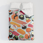Sushi & Sashimi, Japanese Mob Wife Raw Fish Food Illustration, Delicacy Menu Rice Colorful Eclectic Duvet Cover Gallery Image 6