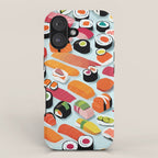 Sushi & Sashimi, Japanese Mob Wife Raw Fish Food Illustration, Delicacy Menu Rice Colorful Eclectic iPhone Case Gallery Image 1