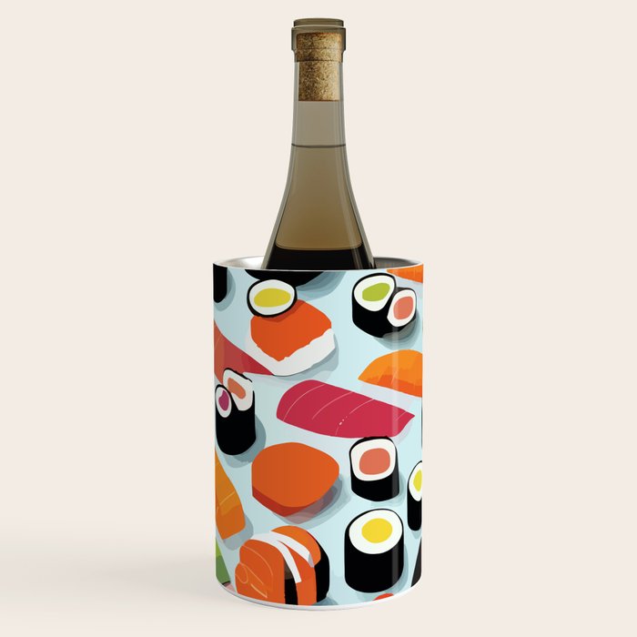 Sushi & Sashimi, Japanese Mob Wife Raw Fish Food Illustration, Delicacy Menu Rice Colorful Eclectic Wine Chiller Gallery Image 3