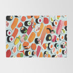 Sushi & Sashimi, Japanese Mob Wife Raw Fish Food Illustration, Delicacy Menu Rice Colorful Eclectic Rug Gallery Image 2