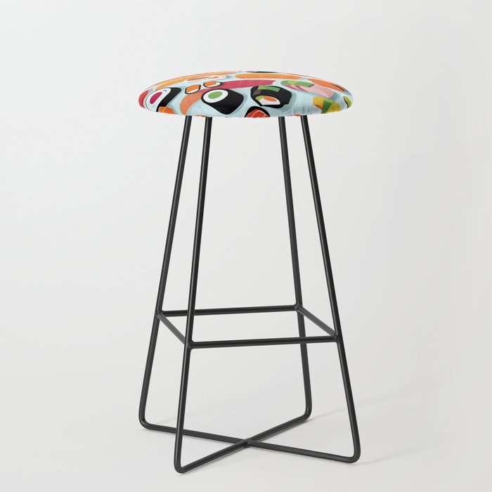 Sushi & Sashimi, Japanese Mob Wife Raw Fish Food Illustration, Delicacy Menu Rice Colorful Eclectic Stool Gallery Image 1
