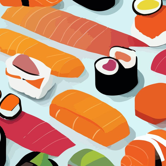 Sushi & Sashimi, Japanese Mob Wife Raw Fish Food Illustration, Delicacy Menu Rice Colorful Eclectic Coffee Mug Gallery Image 2