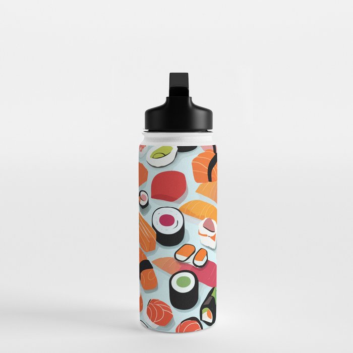 Sushi & Sashimi, Japanese Mob Wife Raw Fish Food Illustration, Delicacy Menu Rice Colorful Eclectic Water Bottle Gallery Image 3