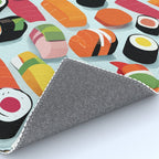 Sushi & Sashimi, Japanese Mob Wife Raw Fish Food Illustration, Delicacy Menu Rice Colorful Eclectic Rug Gallery Image 4