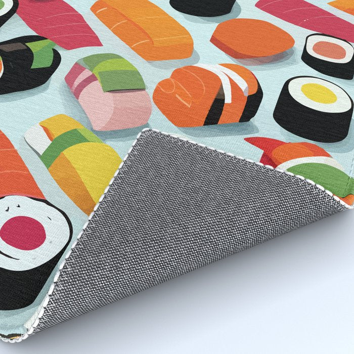 Sushi & Sashimi, Japanese Mob Wife Raw Fish Food Illustration, Delicacy Menu Rice Colorful Eclectic Rug Gallery Image 4