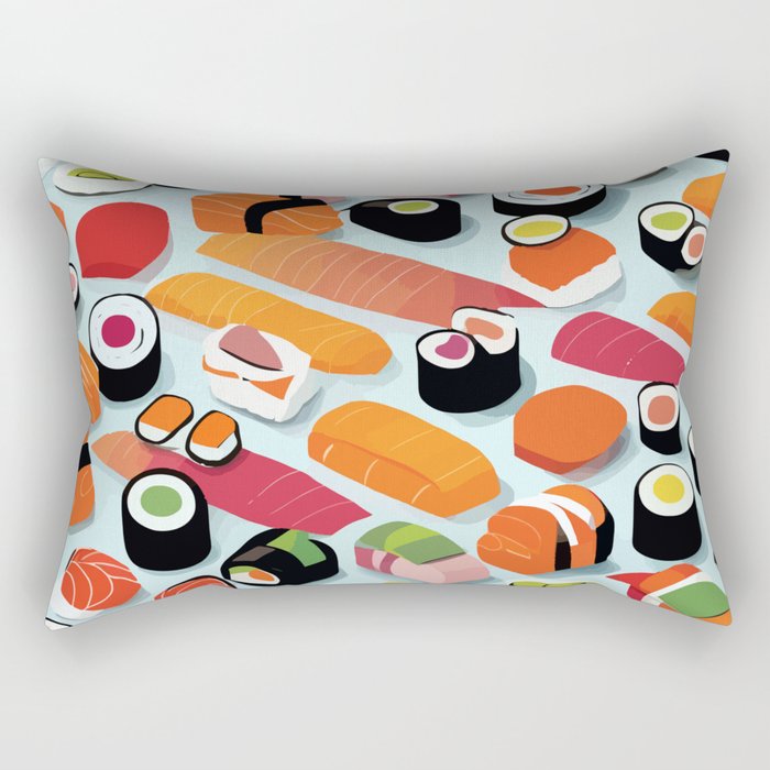 Sushi & Sashimi, Japanese Mob Wife Raw Fish Food Illustration, Delicacy Menu Rice Colorful Eclectic Rectangular Pillow Gallery Image 1