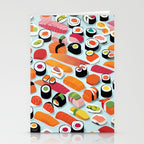Sushi & Sashimi, Japanese Mob Wife Raw Fish Food Illustration, Delicacy Menu Rice Colorful Eclectic Stationery Card Gallery Image 2