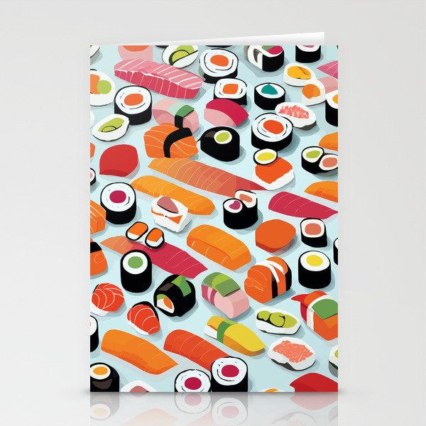Sushi & Sashimi, Japanese Mob Wife Raw Fish Food Illustration, Delicacy Menu Rice Colorful Eclectic Stationery Card Gallery Image 2