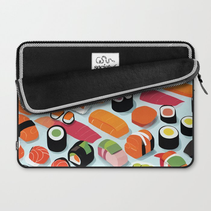 Sushi & Sashimi, Japanese Mob Wife Raw Fish Food Illustration, Delicacy Menu Rice Colorful Eclectic Laptop Sleeve Gallery Image 2