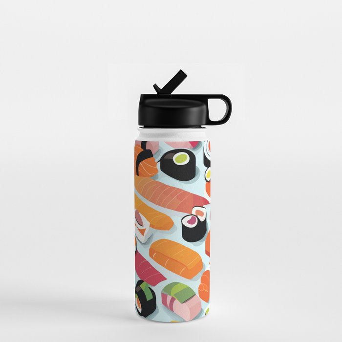 Sushi & Sashimi, Japanese Mob Wife Raw Fish Food Illustration, Delicacy Menu Rice Colorful Eclectic Water Bottle Gallery Image 1