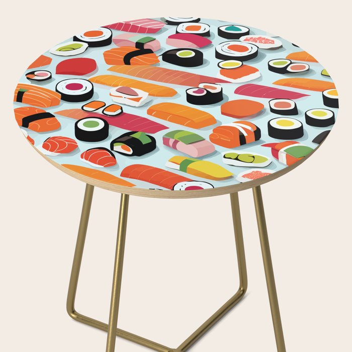 Sushi & Sashimi, Japanese Mob Wife Raw Fish Food Illustration, Delicacy Menu Rice Colorful Eclectic Side Table Gallery Image 2