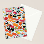 Sushi & Sashimi, Japanese Mob Wife Raw Fish Food Illustration, Delicacy Menu Rice Colorful Eclectic Stationery Card Gallery Image 2