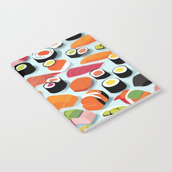 Sushi & Sashimi, Japanese Mob Wife Raw Fish Food Illustration, Delicacy Menu Rice Colorful Eclectic Notebook Gallery Image 1