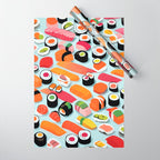 Sushi & Sashimi, Japanese Mob Wife Raw Fish Food Illustration, Delicacy Menu Rice Colorful Eclectic Wrapping Paper Gallery Image 1