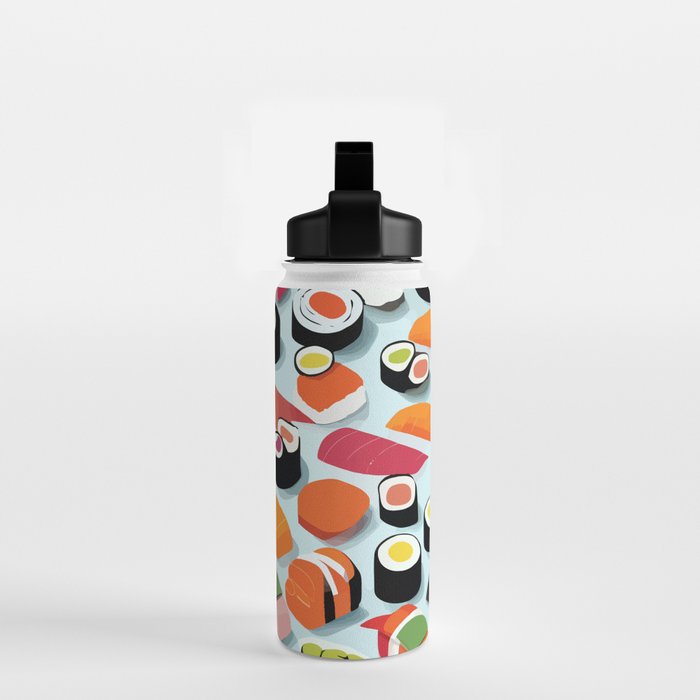 Sushi & Sashimi, Japanese Mob Wife Raw Fish Food Illustration, Delicacy Menu Rice Colorful Eclectic Water Bottle Gallery Image 2