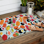Sushi & Sashimi, Japanese Mob Wife Raw Fish Food Illustration, Delicacy Menu Rice Colorful Eclectic Outdoor Rug Gallery Image 2