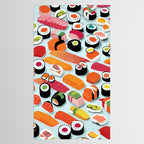 Sushi & Sashimi, Japanese Mob Wife Raw Fish Food Illustration, Delicacy Menu Rice Colorful Eclectic Tablecloth Gallery Image 2