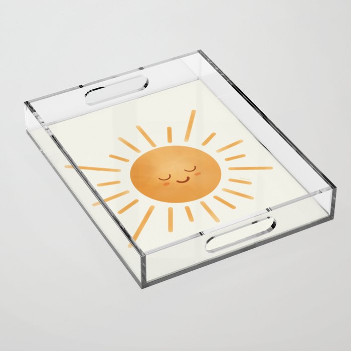 Peace Sun Face, Calm Happy Sunshine Watercolor Acrylic Tray Gallery Image 1