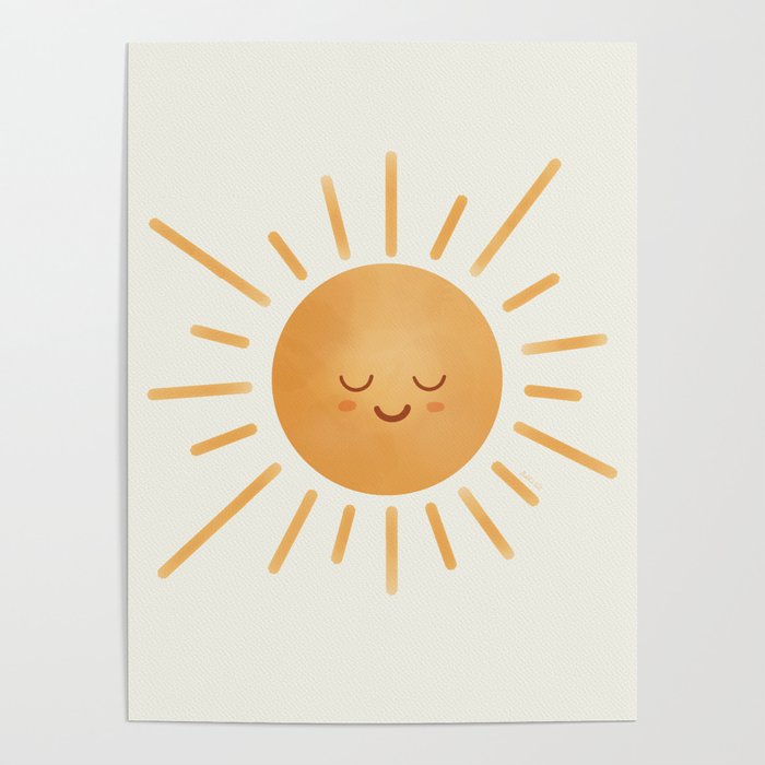 Peace Sun Face, Calm Happy Sunshine Watercolor Poster Gallery Image 4