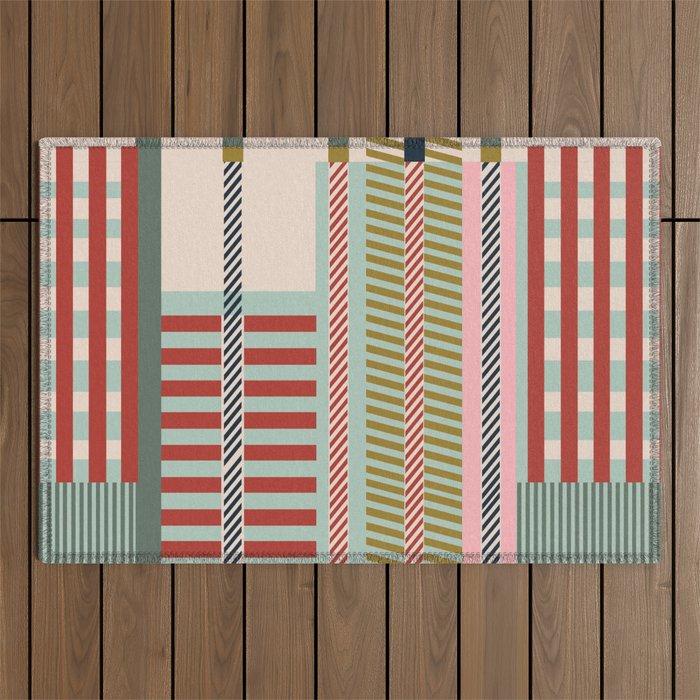 Vintage Striped Geometric Outdoor Rug Gallery Image 1