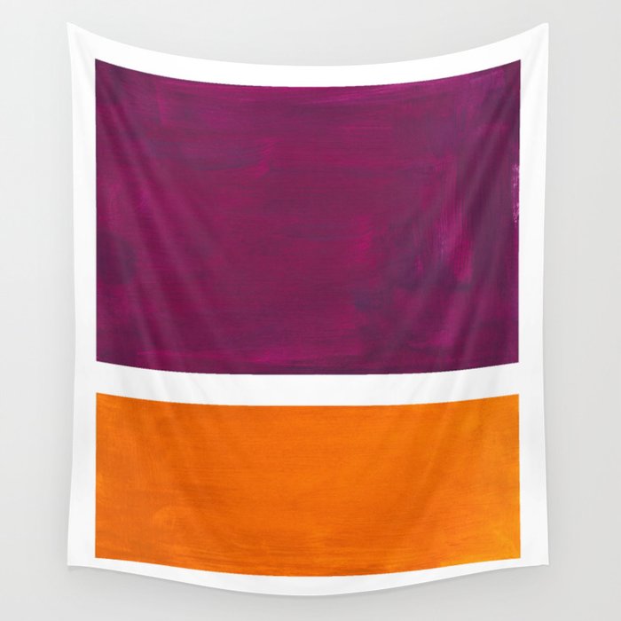 Purple Wine Yellow OchreMid Century Modern Abstract Minimalist Rothko Color Field Squares Wall Tapestry Gallery Image 4
