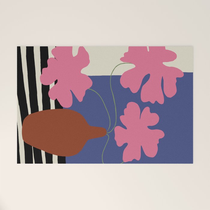 Pink flower pot with Stripe  Welcome Mat Gallery Image 1