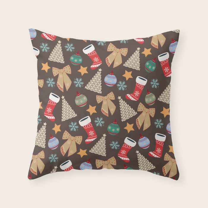 Cute Christmas Brown Throw Pillow Gallery Image 1