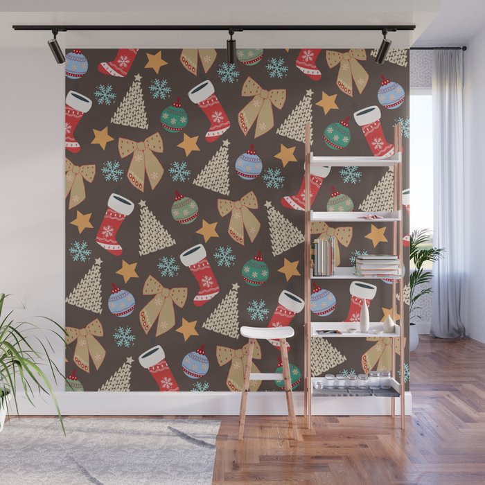 Cute Christmas Brown Wall Mural Gallery Image 1
