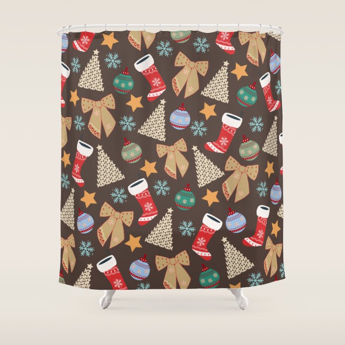 Cute Christmas Brown Shower Curtain Gallery Image 1