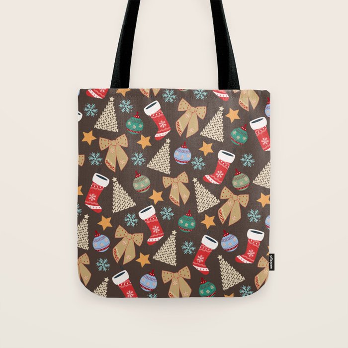 Cute Christmas Brown Tote Bag Gallery Image 1