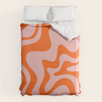 Groovy Retro Liquid Swirl Abstract Orange and Pink Pattern Duvet Cover Gallery Image 6