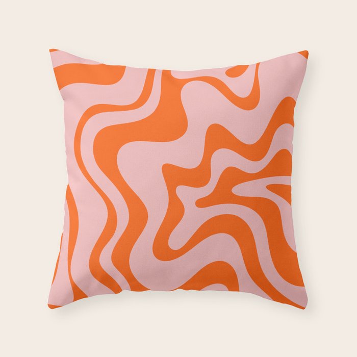 Groovy Retro Liquid Swirl Abstract Orange and Pink Pattern Throw Pillow Gallery Image 6