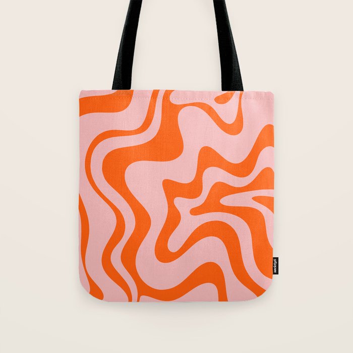 Groovy Retro Liquid Swirl Abstract Orange and Pink Pattern Tote Bag Gallery Image 1