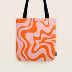 Groovy Retro Liquid Swirl Abstract Orange and Pink Pattern Tote Bag Gallery Image 1