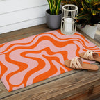 Groovy Retro Liquid Swirl Abstract Orange and Pink Pattern Outdoor Rug Gallery Image 2