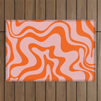 Groovy Retro Liquid Swirl Abstract Orange and Pink Pattern Outdoor Rug Gallery Image 1