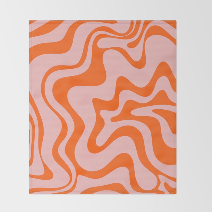Groovy Retro Liquid Swirl Abstract Orange and Pink Pattern Throw Blanket Gallery Image 2