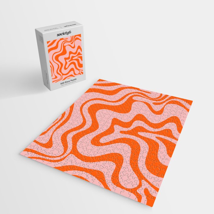 Groovy Retro Liquid Swirl Abstract Orange and Pink Pattern Jigsaw Puzzle Gallery Image 2