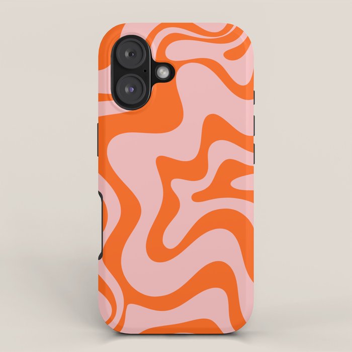 Groovy Retro Liquid Swirl Abstract Orange and Pink Pattern iPhone Case Gallery Image 1