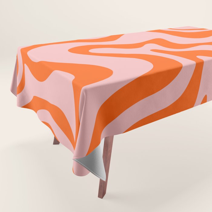 Groovy Retro Liquid Swirl Abstract Orange and Pink Pattern Tablecloth Gallery Image 1