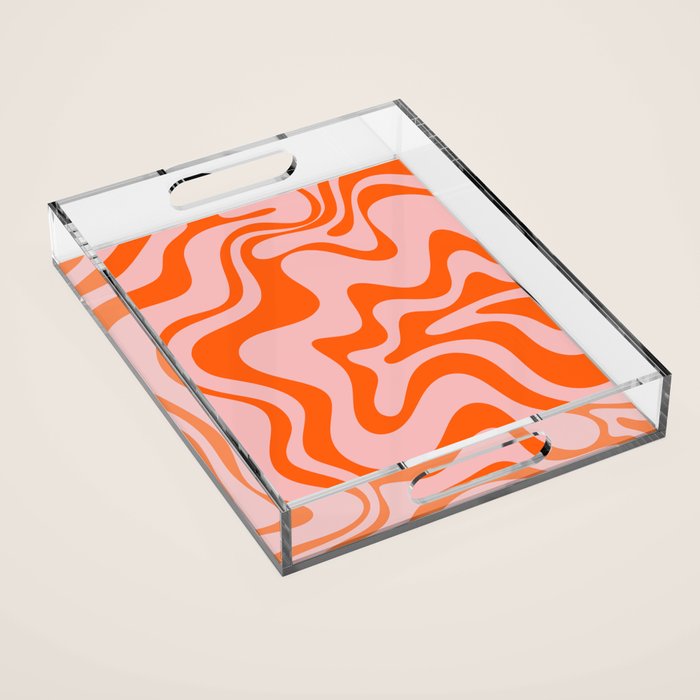 Groovy Retro Liquid Swirl Abstract Orange and Pink Pattern Acrylic Tray Gallery Image 1