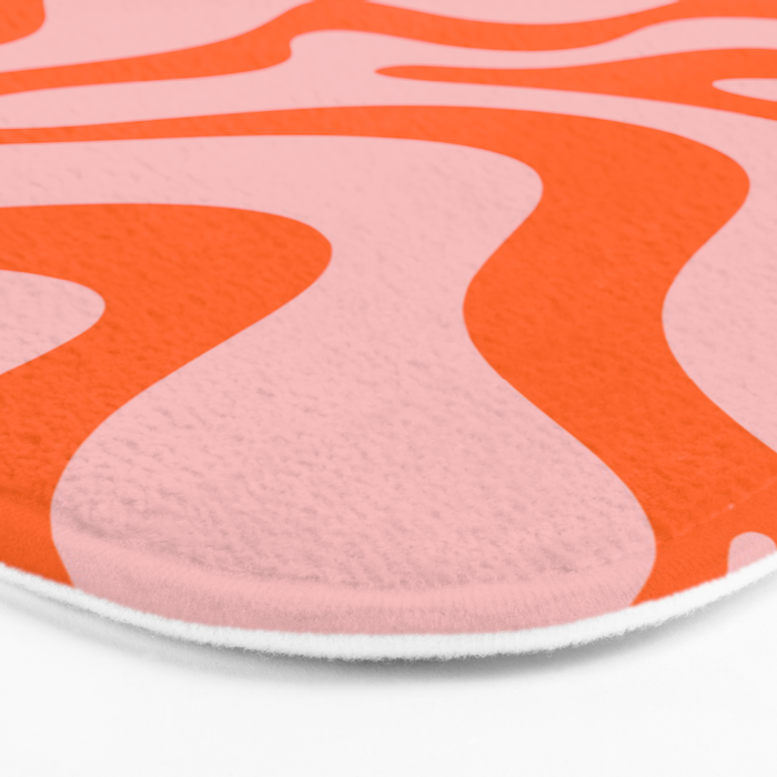 Groovy Retro Liquid Swirl Abstract Orange and Pink Pattern Bath Mat Gallery Image 3