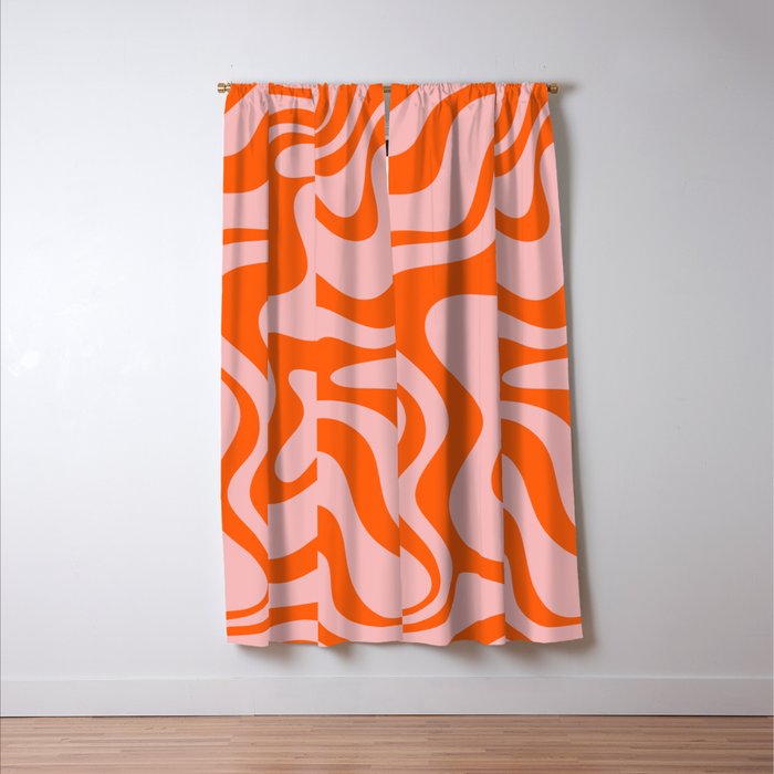 Groovy Retro Liquid Swirl Abstract Orange and Pink Pattern Window Curtain Gallery Image 3